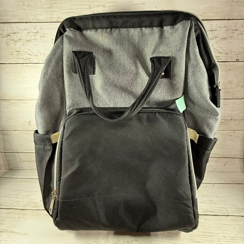 AFBP Diaper Bag Backpack Black Gray Two Tone Multi Pocket‎ Insulated Travel Bag